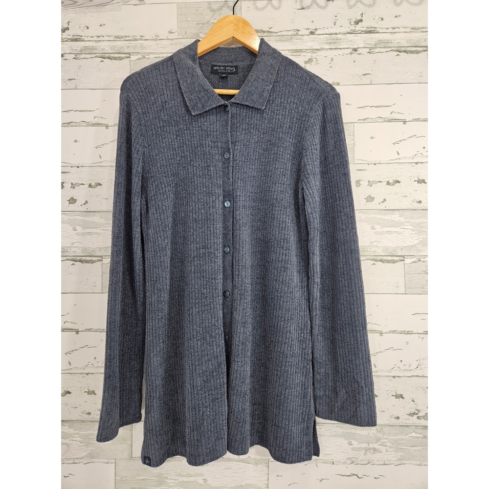 Barefoot Dreams CozyChic Ultra Lite Ribbed Cardigan Blue Gray Button Up Size L